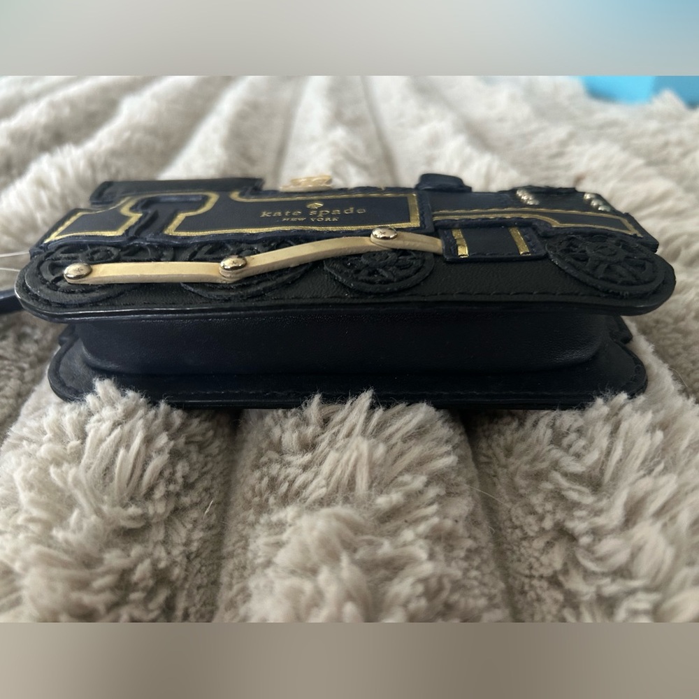 Kate Spade New York Novelty Train Coin Purse Zip Pouch NWT Black Gold - Picture 2 of 6